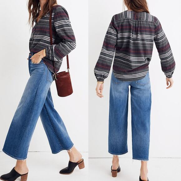 Madewell V-Neck Button Down Shirt in Pineview Plaid Green Flannel Top - Picture 13 of 13